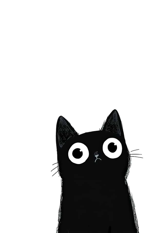 Cartoon Black Cat with Big Eyes