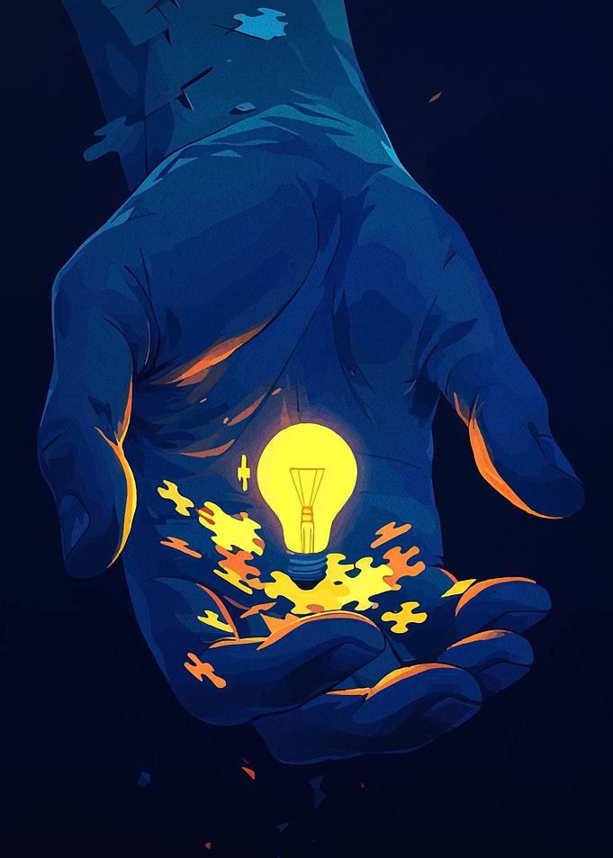 Hand Holding Lightbulb Puzzle Pieces