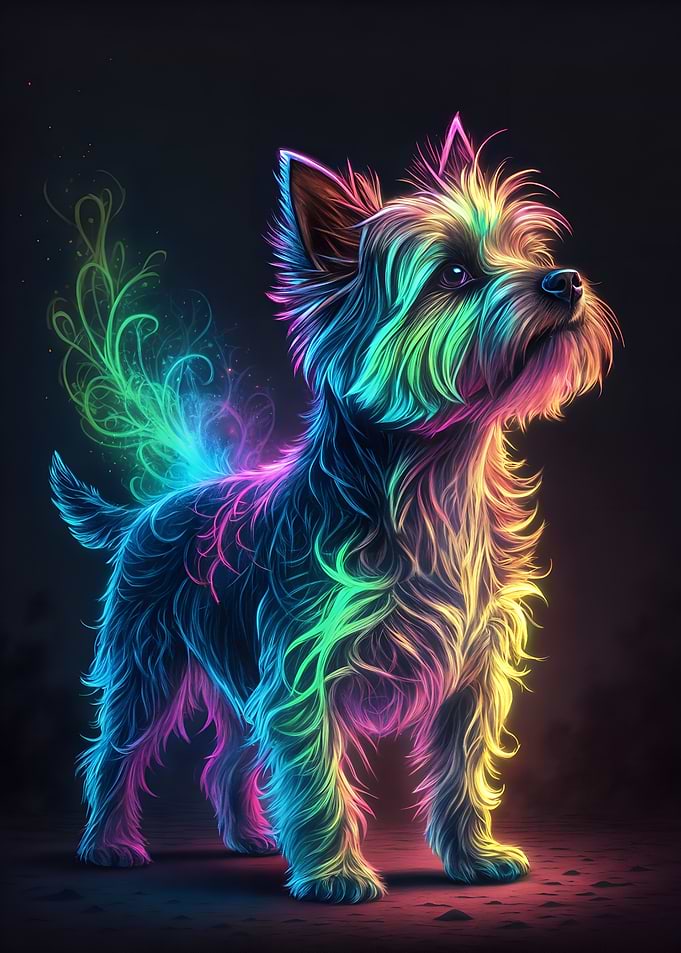 Neon Yorkshire Terrier Dog Portrait
