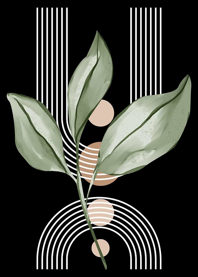 Abstract Botanical Art with Geometric Elements