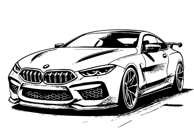Black and White BMW Car Illustration