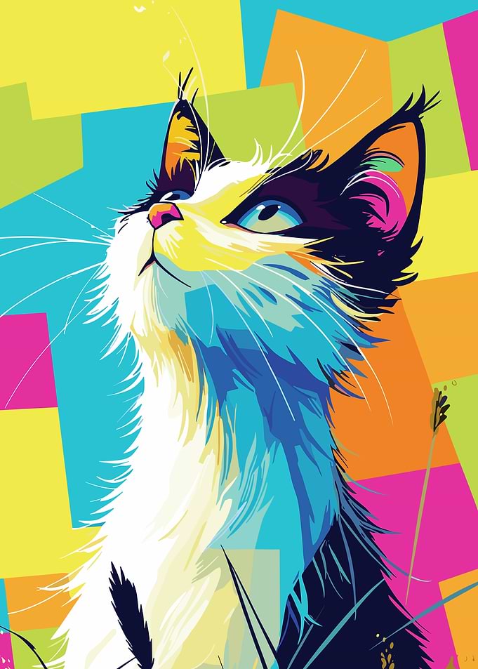 Colorful Cat Pop Art Illustration