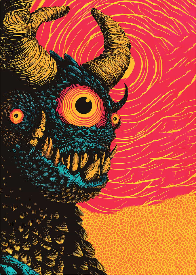 Monster with Horns and Multiple Eyes