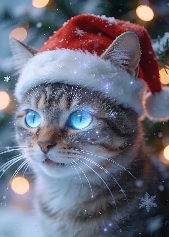 Christmas Cat with Santa Hat