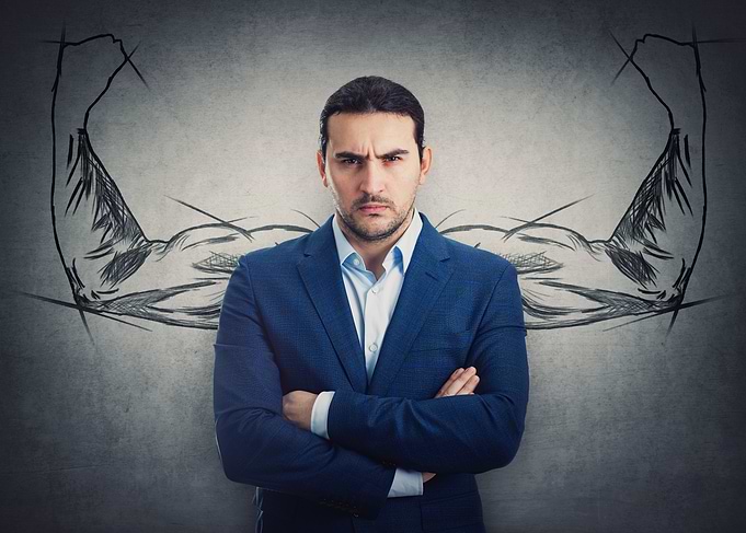 Confident Man with Illustrated Muscle Arms