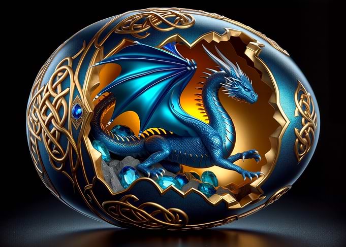 Dragon inside ornate egg