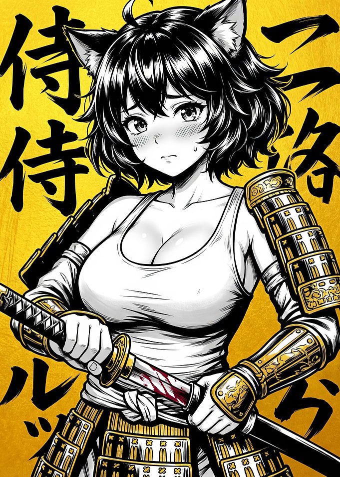 Anime Catgirl Samurai with Katana