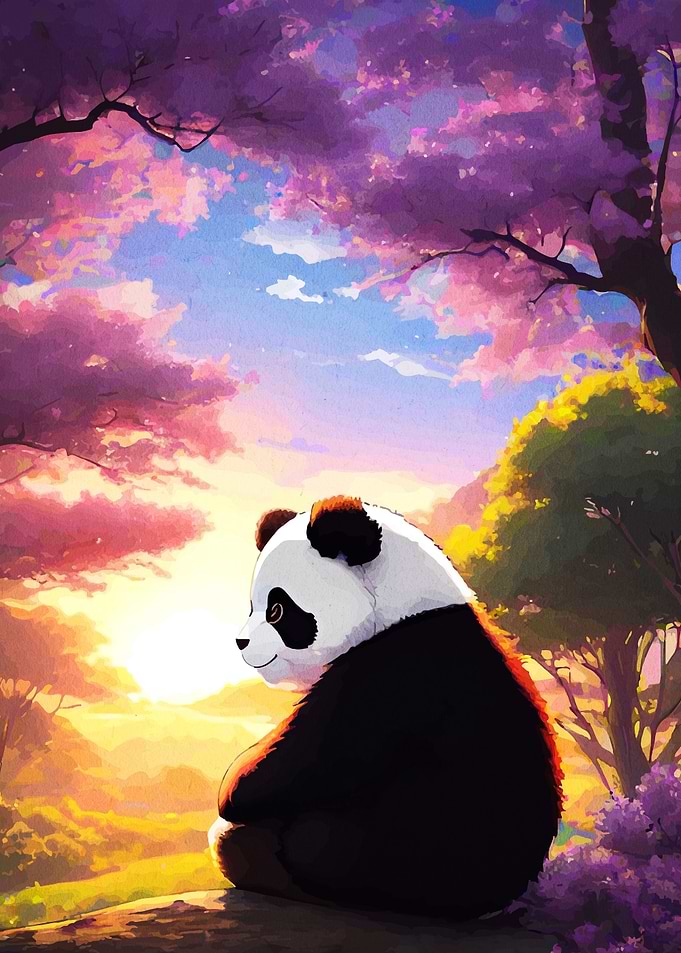 Panda in a Cherry Blossom Landscape