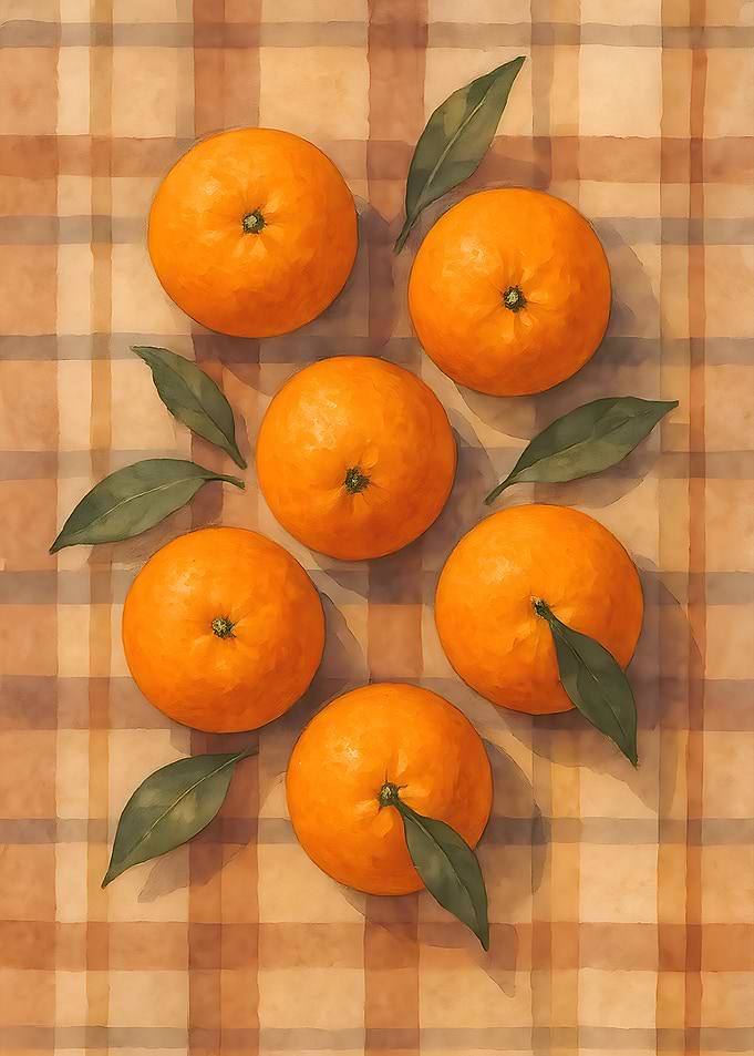 Oranges and Leaves on Plaid