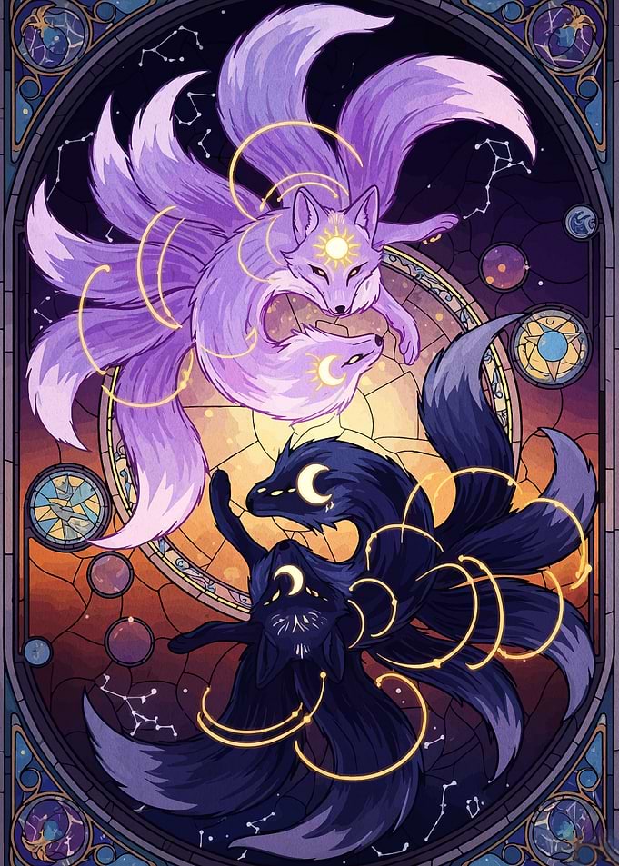 Celestial Fox Spirits Stained Glass Art