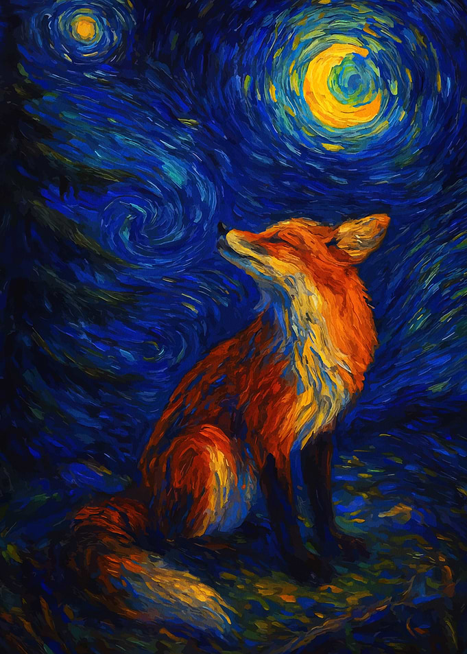 Fox gazing at the moon