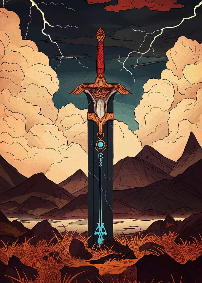 Fantasy Sword in Stormy Landscape