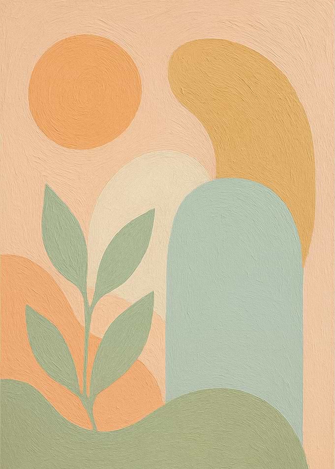 Abstract Landscape Painting with Plant