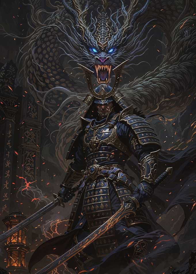 Samurai and Dragon Digital Art