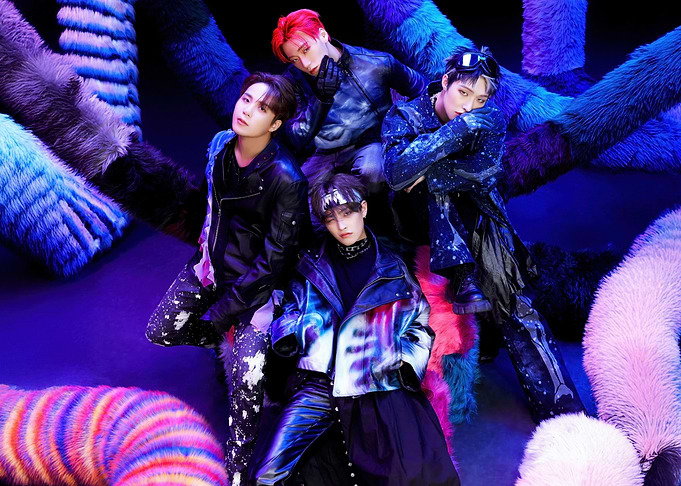 K-Pop Group Posing with Furry Props