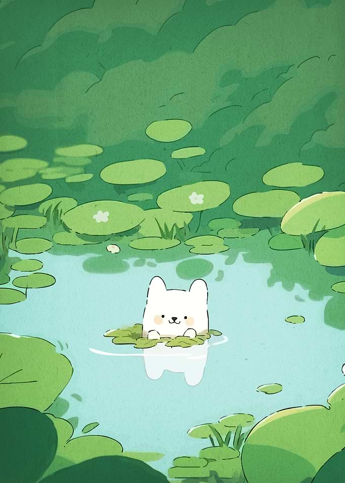 Cute Dog in Lily Pad Pond