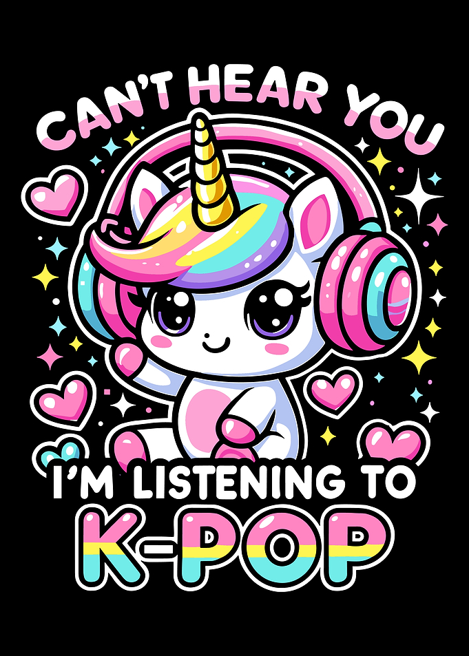 Can't Hear You K-Pop Unicorn Poster, Cute Rainbow Cartoon Wall Art for Fans