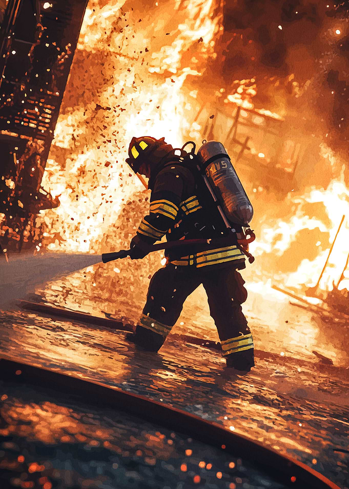 Firefighter battling intense blaze