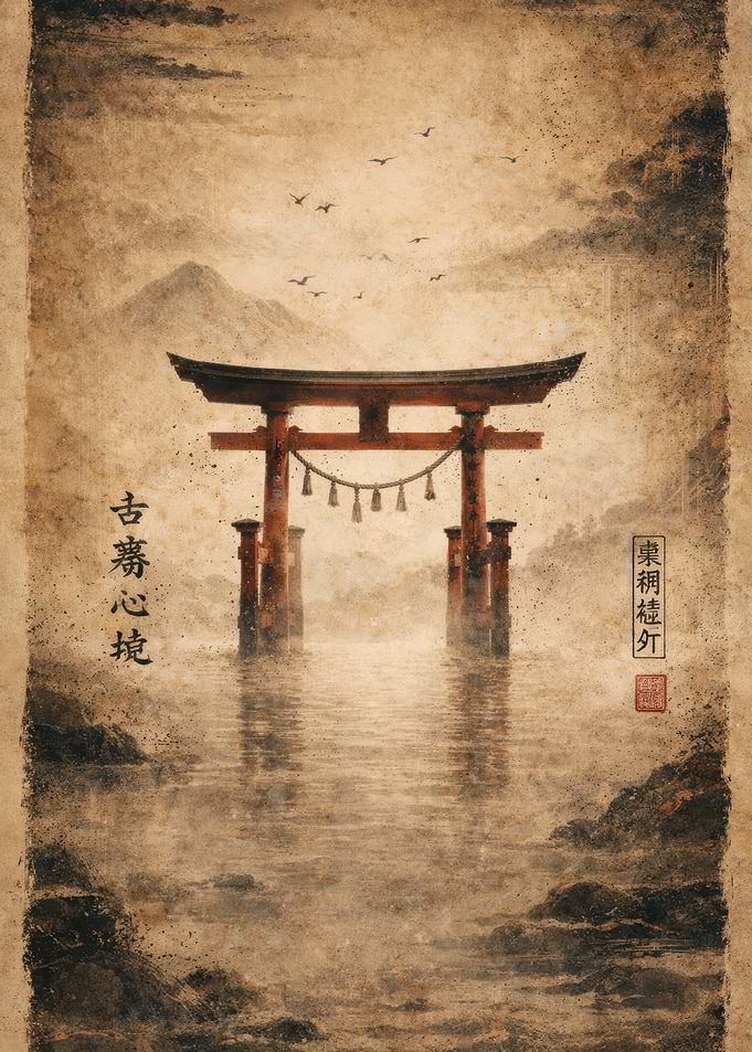 Japanese Torii Gate in Water