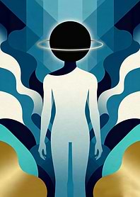 Abstract Figure with Black Sphere Head