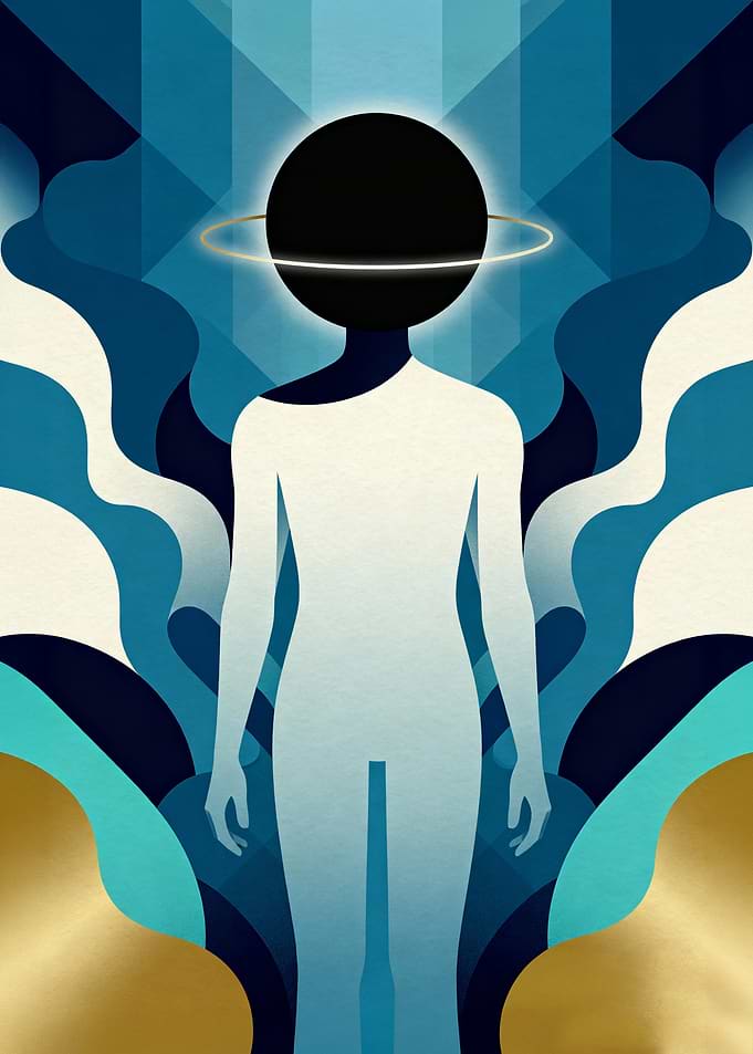 Abstract Figure with Black Sphere Head