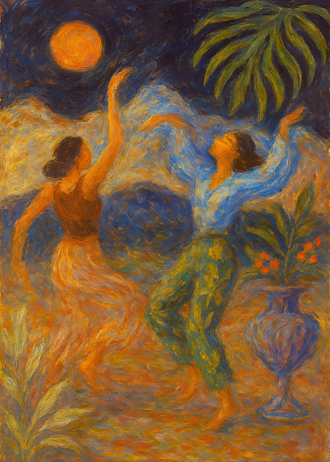 Two Women Dancing Under the Moonlight