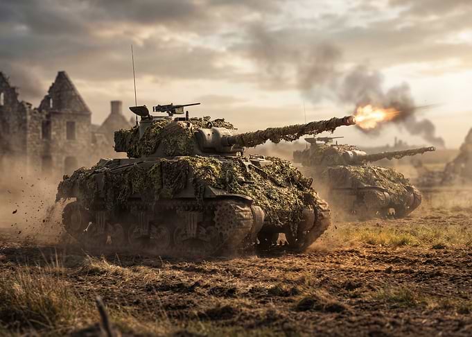 Camouflaged Tanks in Action