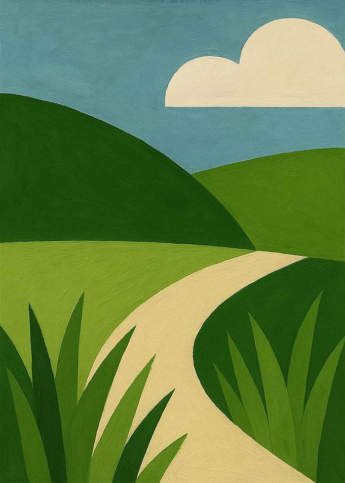 Minimalist Landscape with Path and Cloud