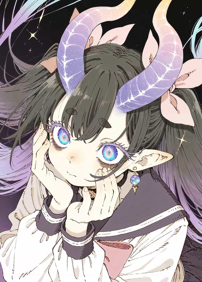 Anime Girl with Horns and Big Eyes