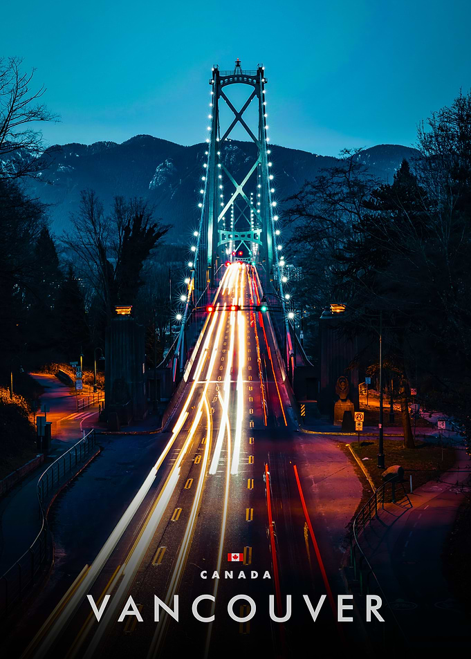 Vancouver Lions Gate Bridge at Night