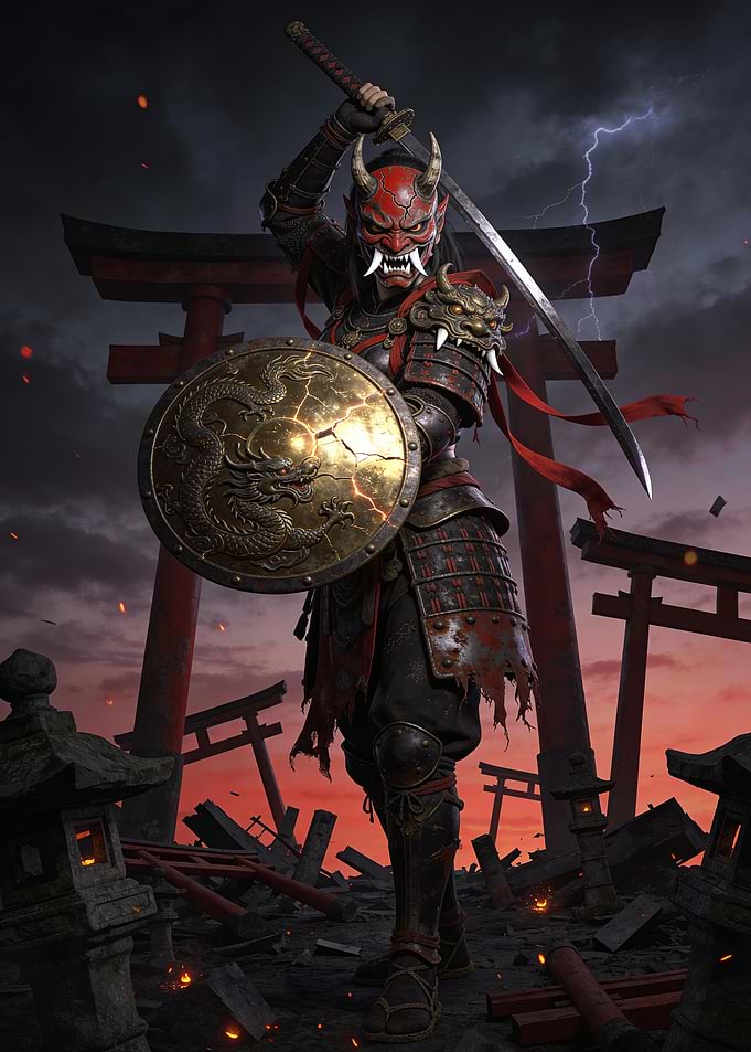 Oni Samurai Warrior in Battle Stance