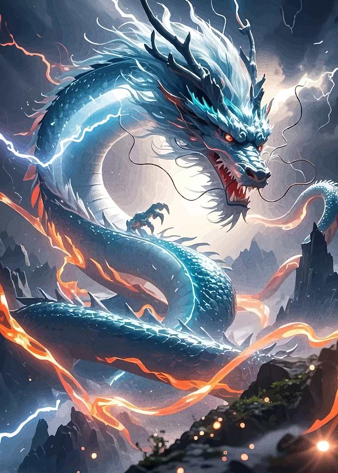 Majestic Dragon with Lightning and Fire