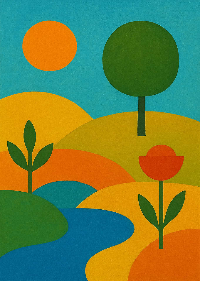 Abstract Landscape with River and Sun