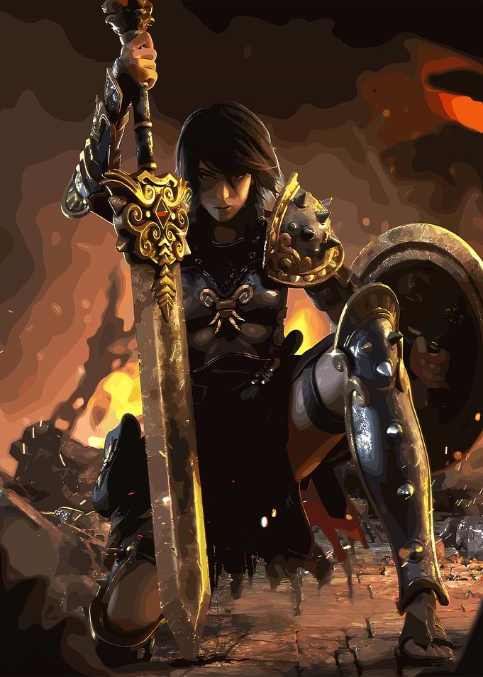 Female Warrior with Sword and Shield