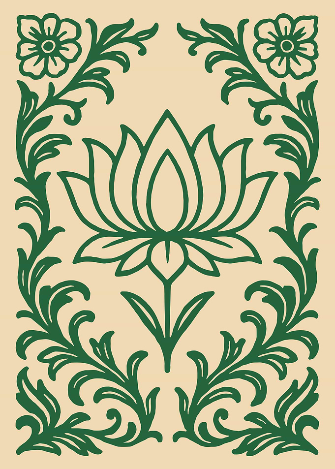 Floral Lotus Green Pattern