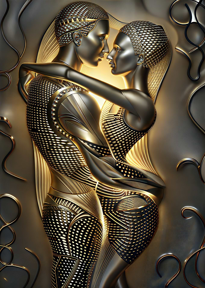 Golden sculpture Love Couple