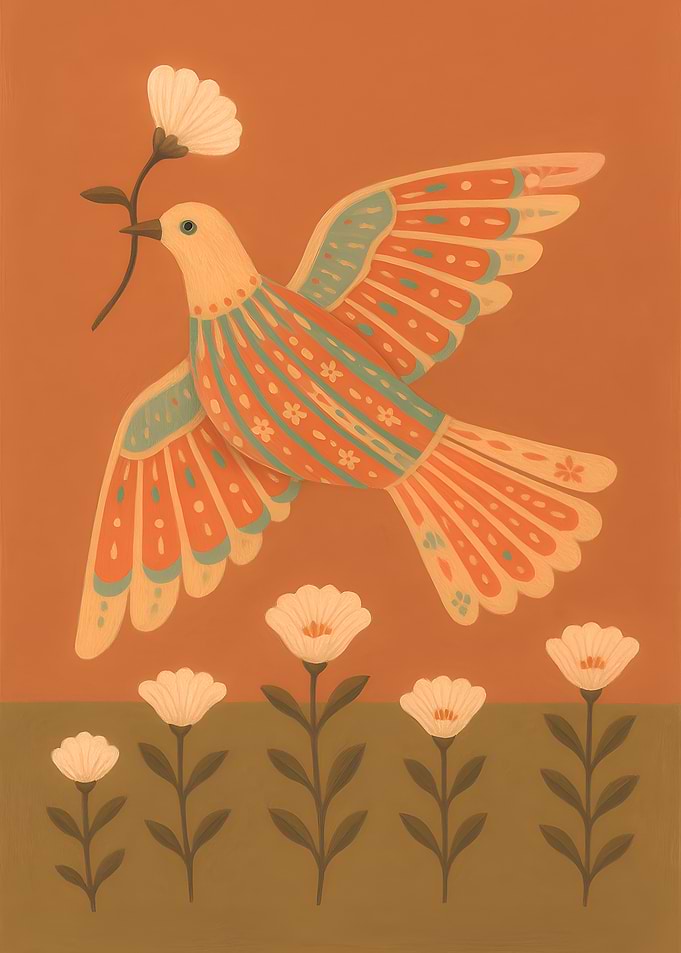 Folk Art Bird with Flower
