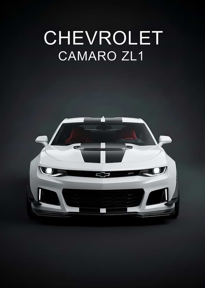 white Chevrolet Camaro ZL1 Front poster