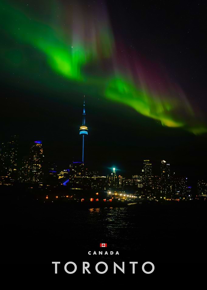 Toronto Skyline with Aurora Borealis