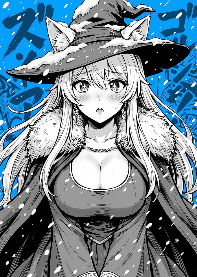 Anime Girl with Fox Ears in Winter