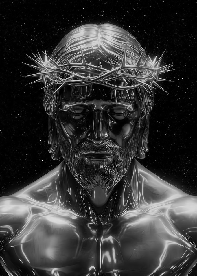 Chrome Jesus with Crown of Thorns