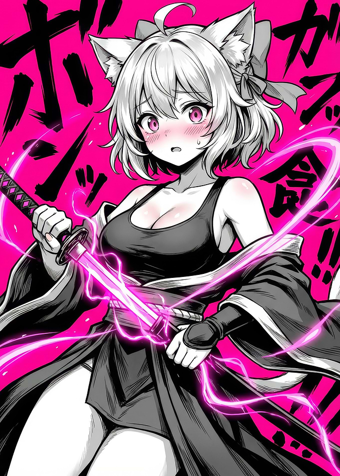 Anime Girl with Katana and Fox Ears