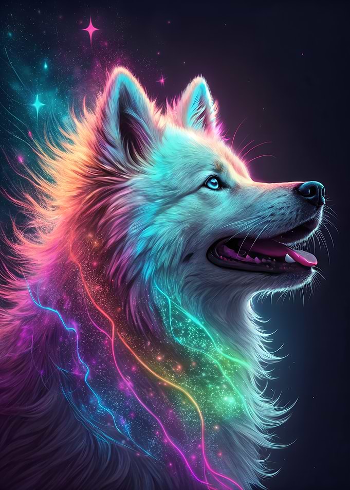 Neon Samoyed Dog Portrait