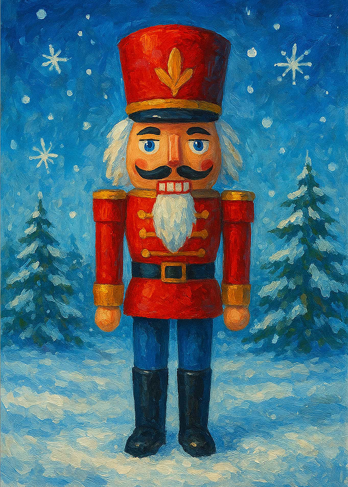 Nutcracker in Winter Landscape Painting