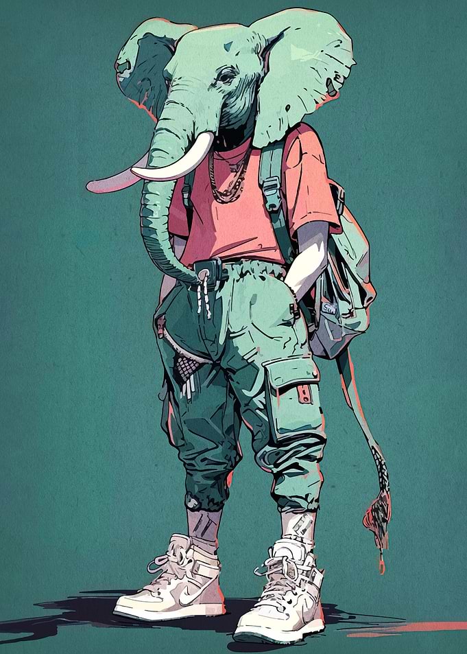 Anthropomorphic Elephant in Streetwear