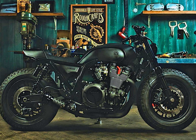 Custom Yamaha Motorcycle in Workshop