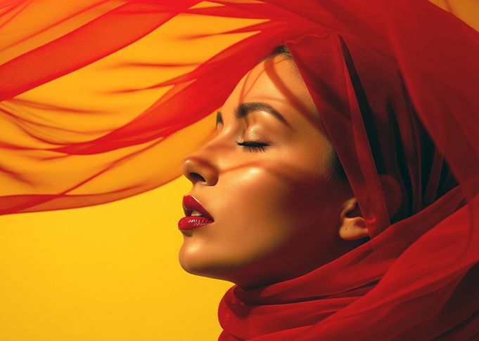 Woman in Red Fabric