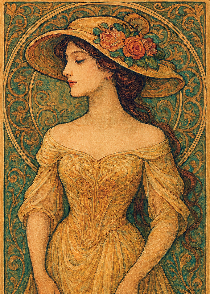 Elegant Woman in Hat with Roses
