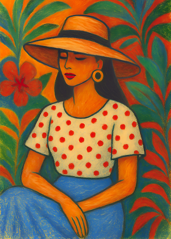 Woman in Hat with Floral Background