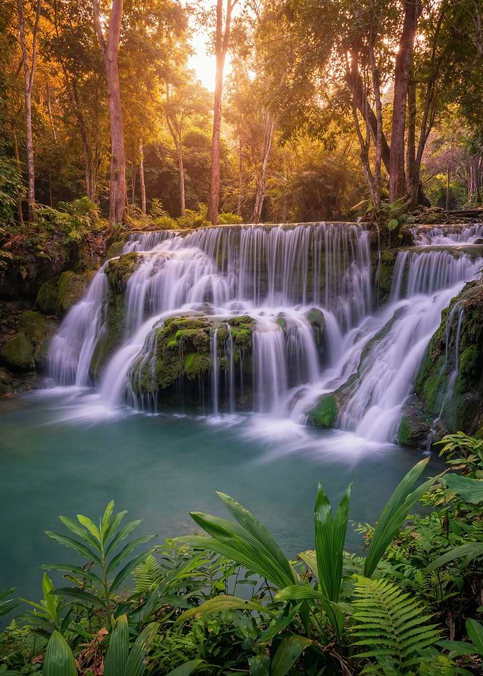 Waterfall in a Lush Forest